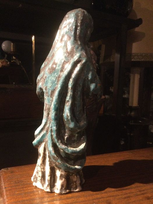 Escultura Modernista Nossa Senhora Menino Terracota 29 cm Arte Sácra