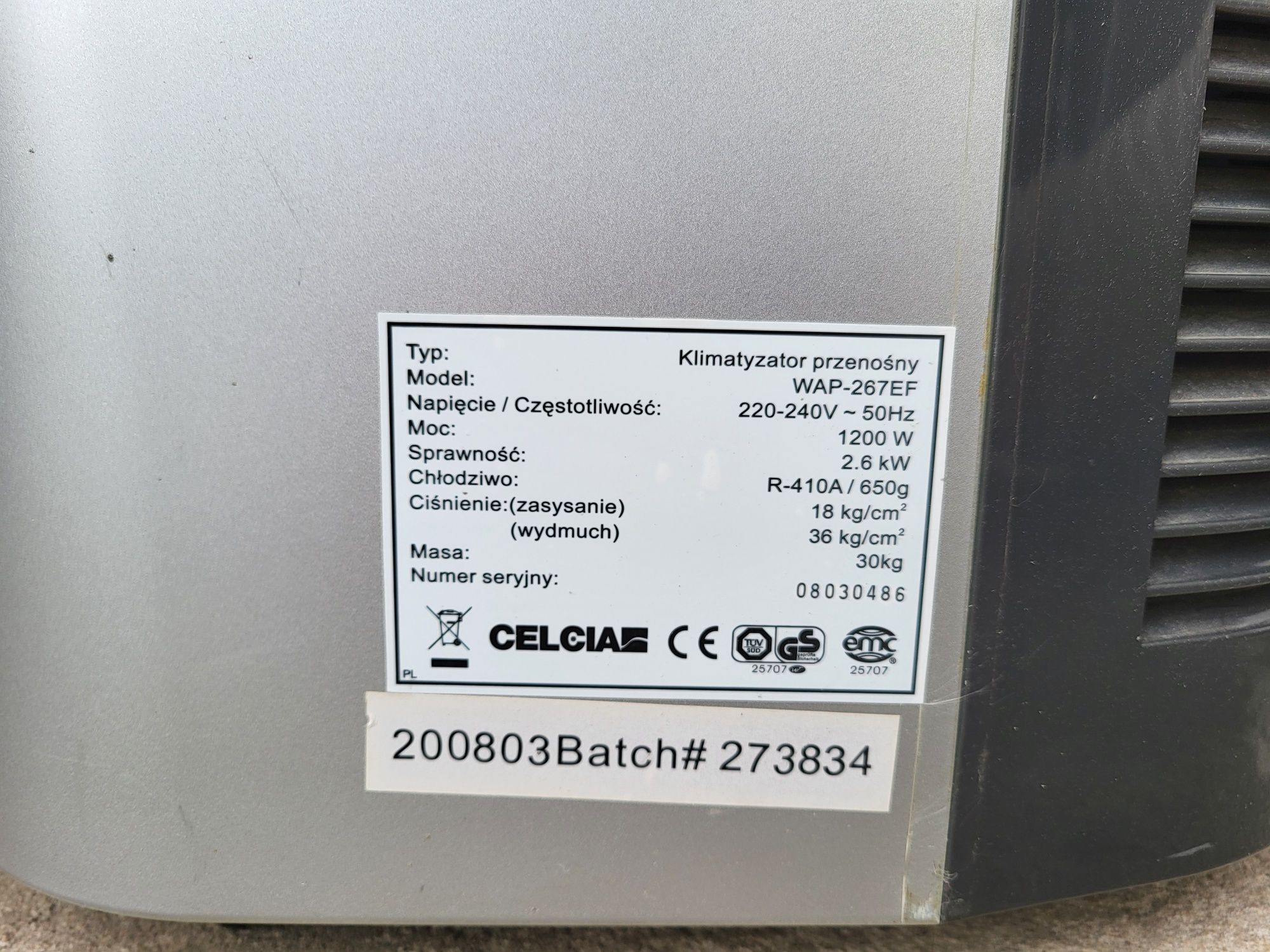 Klimatyzator Przenośny Celcia WAP-267EF Klima przenośna