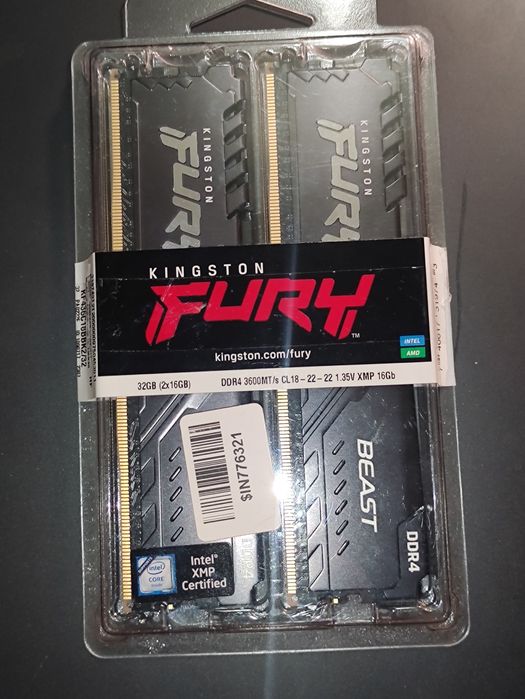 DDR4 32GB(2x16) 3600 CL18 Kingston Fury Beast майже нова. Торг.
