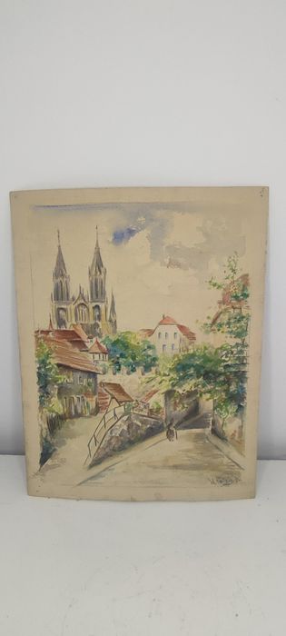 Dwustronny obraz akwarela 1930 r.