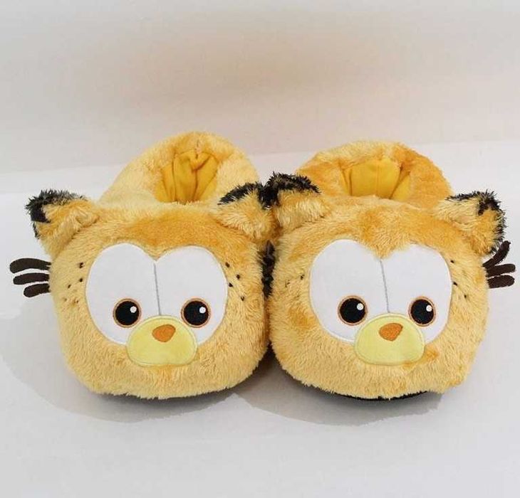 Мягкие тапочки желтые котики домашние тапки Гарфильд