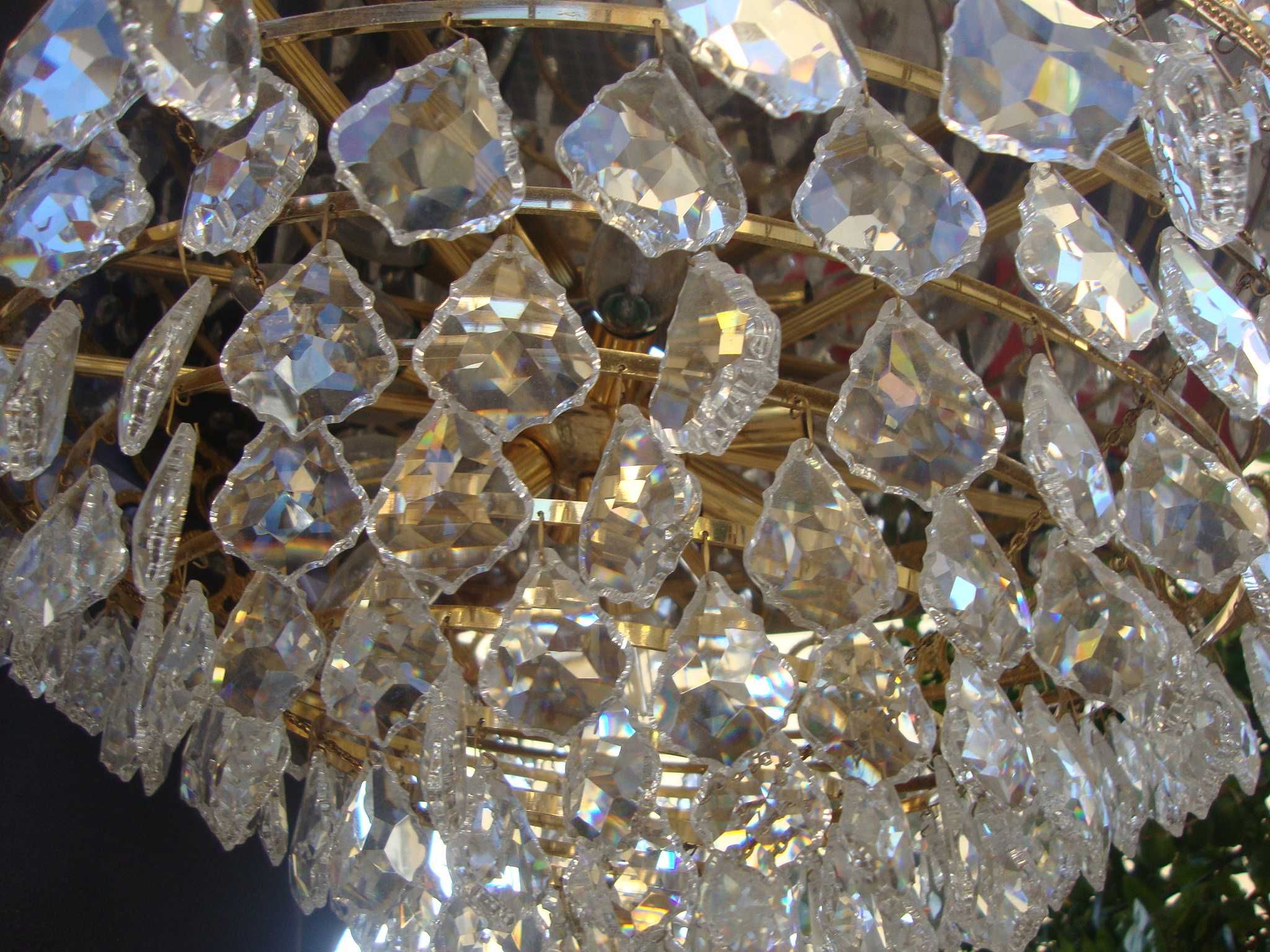 Candeeiro Dourado, Usado,  Cristal com Pingentes, 9 Lampadas E14