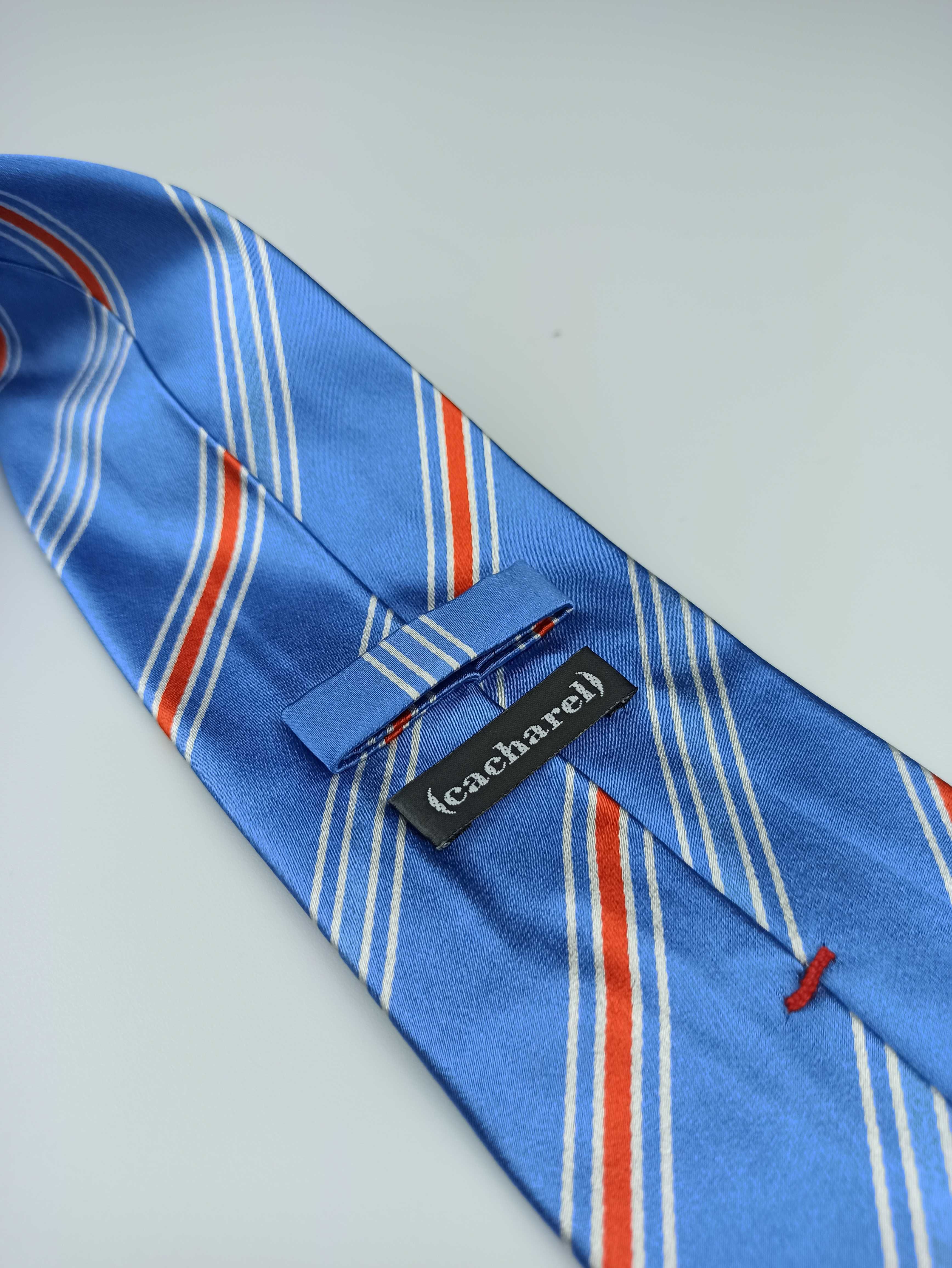 Cacharel Paris niebieski jedwabny krawat w paski