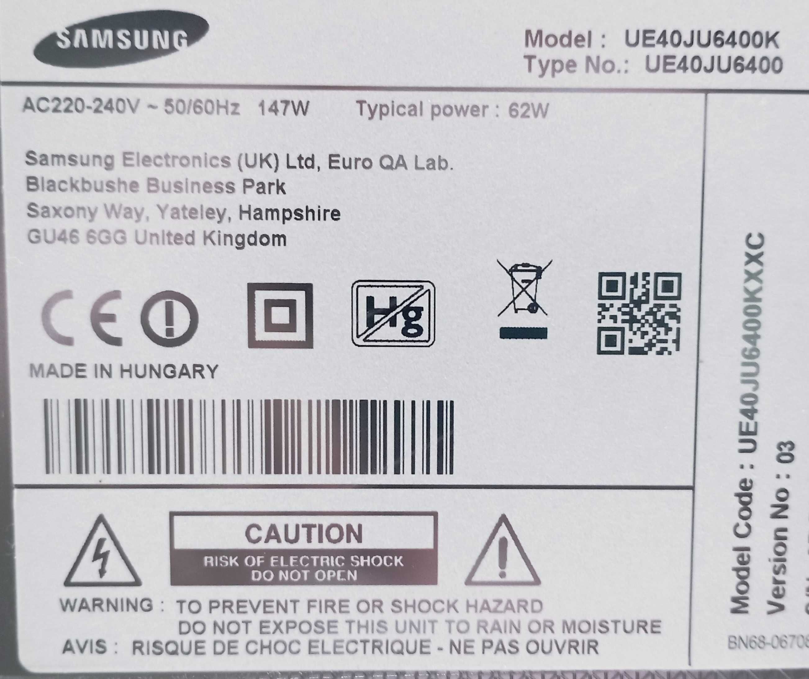 TV Samsung para peças UE40JU6400