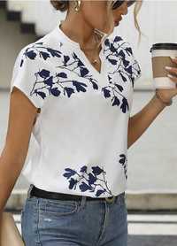 Nowa damska biała wiosenna koszula bluzka z listkami R. XL