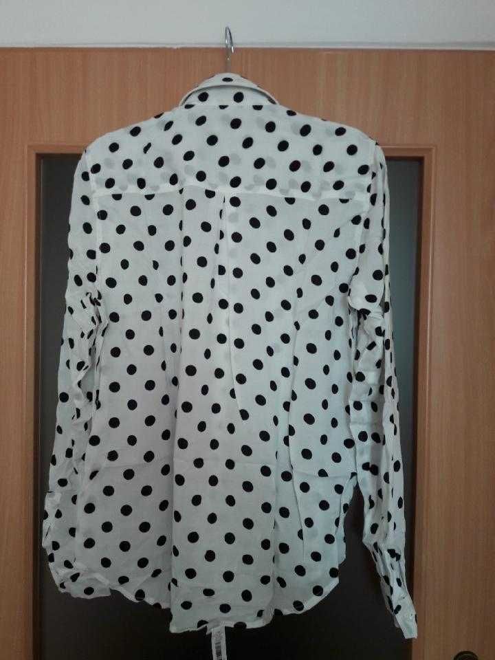 Wólczanka - damska koszula biała w czarne grochy rayon r.40