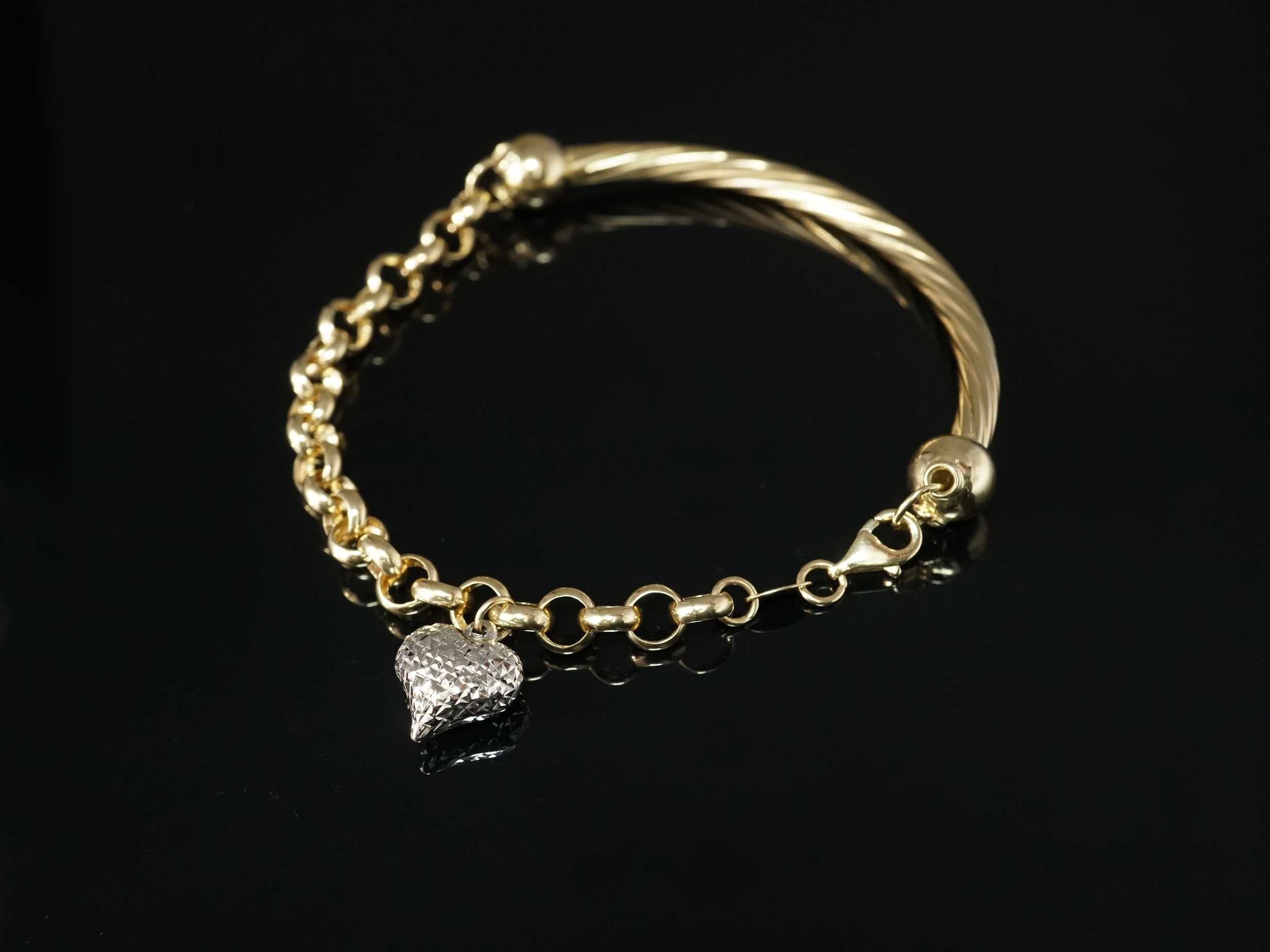 Złoto 585 - złota bransoletka damska z serduszkiem.