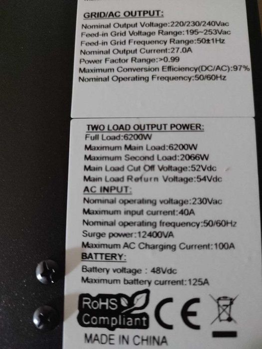 Сонячний гібридний інвертор 6.2 кВт 48V