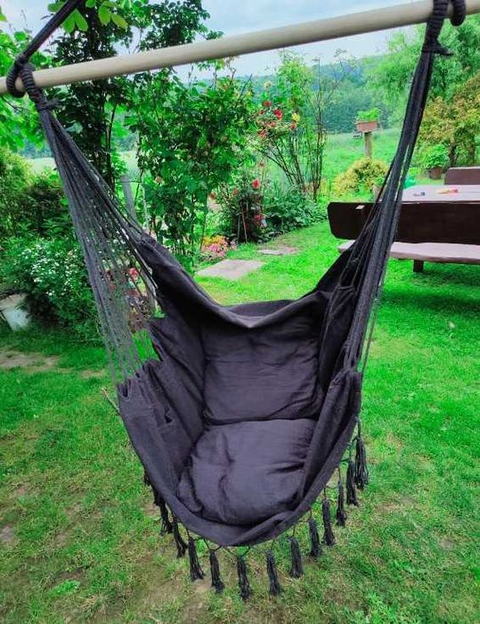 Fotel Wiszący Krzesło Brazylijskie Huśtawka Hamak Ogrodowy Boho Grafit