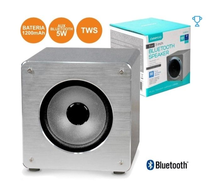 Omega Coluna Bluetooth 5W Quadrada - Prata NOVO
