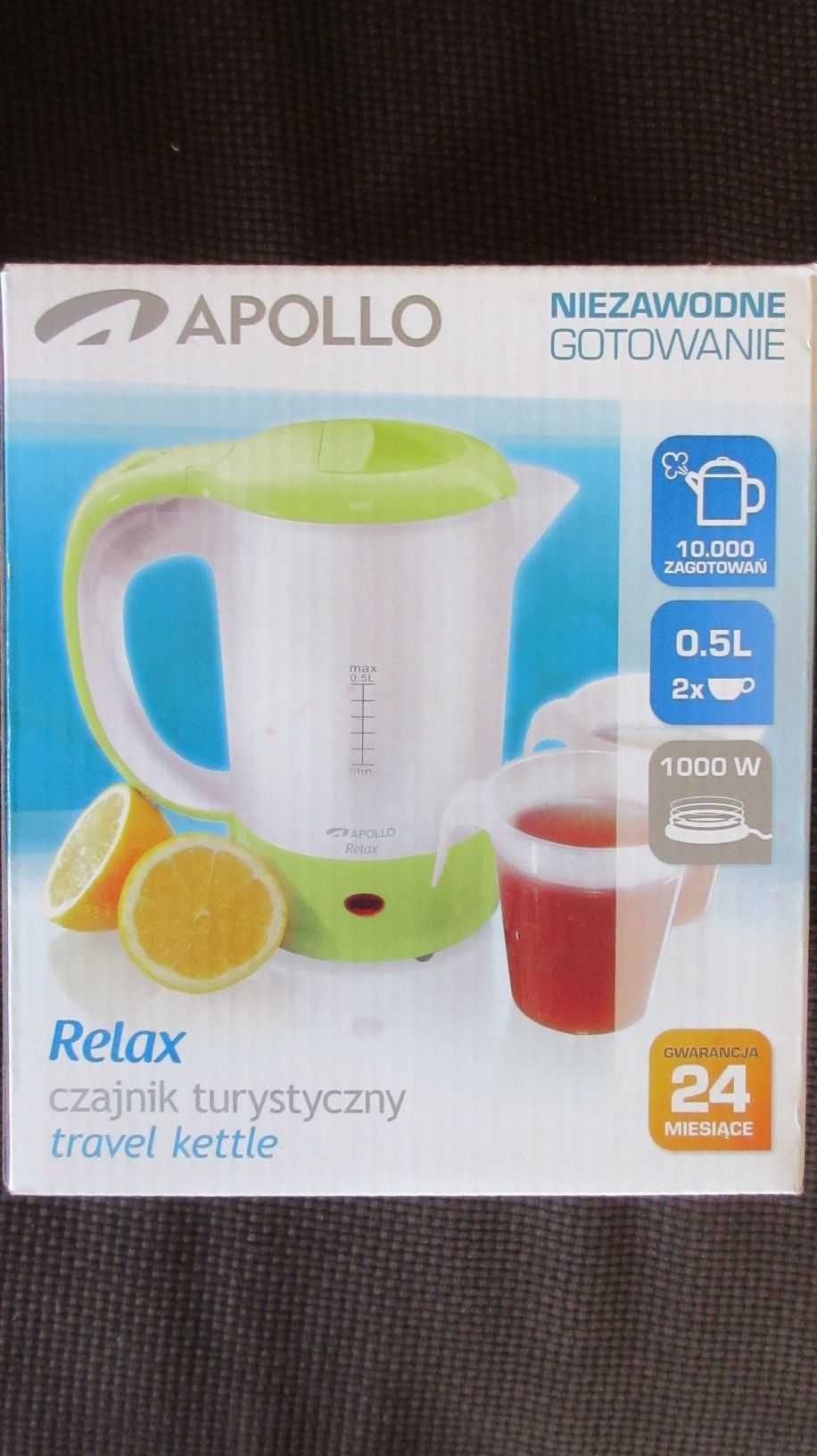 Apollo Relax czajnik turystyczny 1000 W, 2 kubki, przejściówka PL/UK