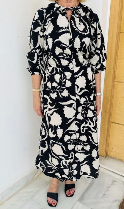 H&M sukienka midi czarno biały kwiatowy wzór bawełna  r. 46