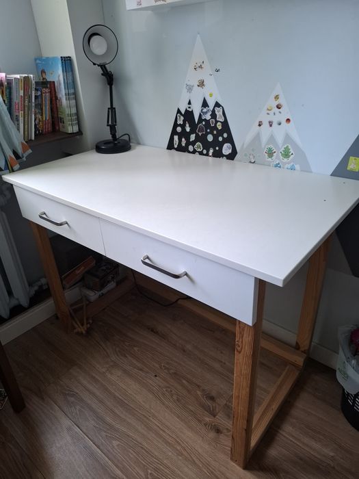 Biurko białe 60 x110 cm skandynawskie drewno