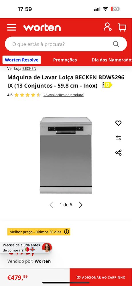 Máquina de Lavar Loiça BECKEN BDW5296 IX (13 Conjuntos ( NOVA)