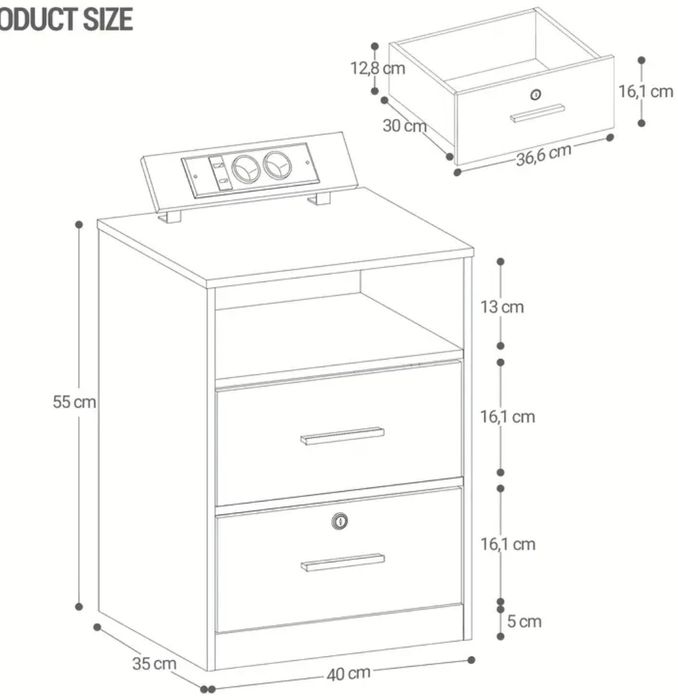 Nowoczesne Szafki Nocne LED z Ładowarką  Zestaw 2 szt. Stolik nocny le