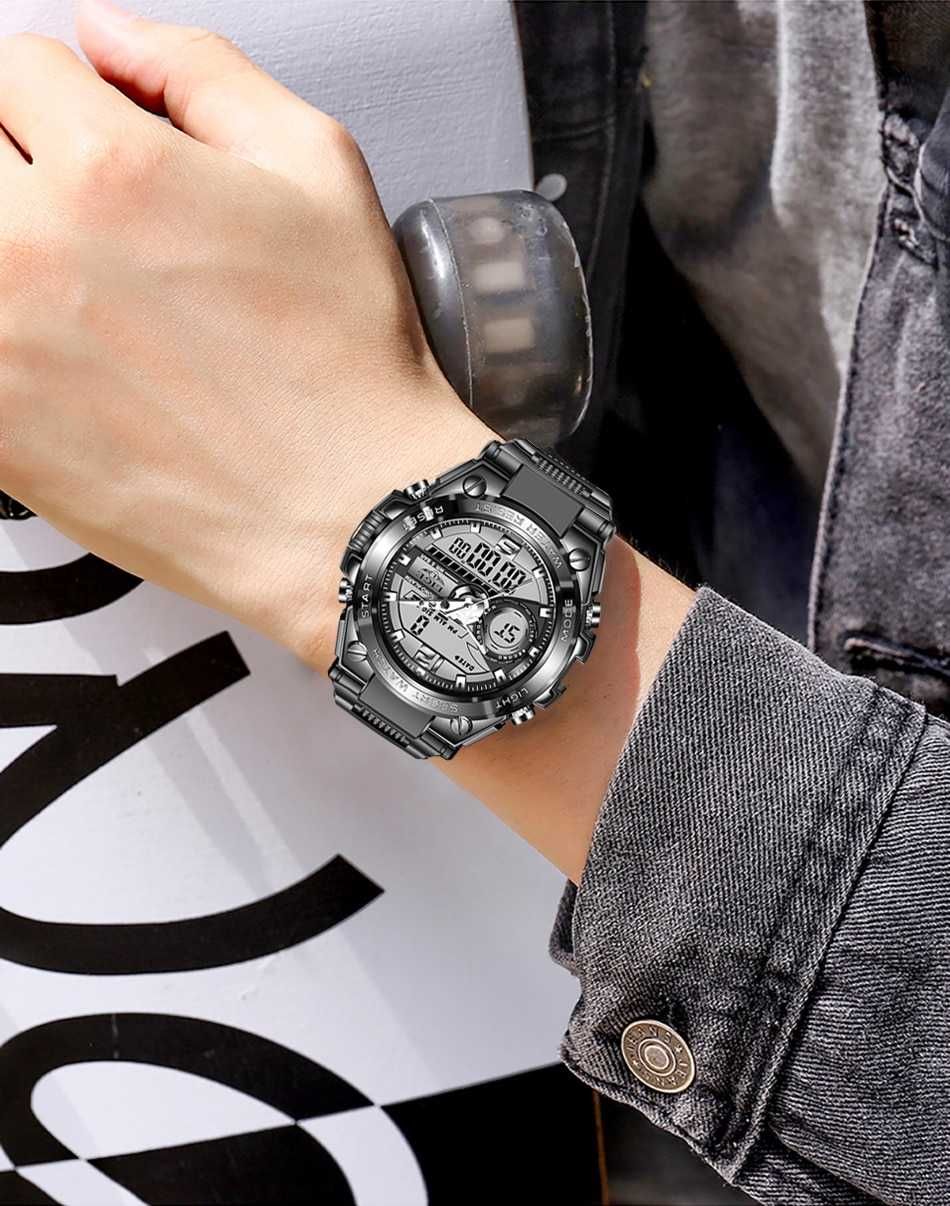 LIGE cyfrowy męski zegarek wojskowy 50m zegarek wodoodporny
