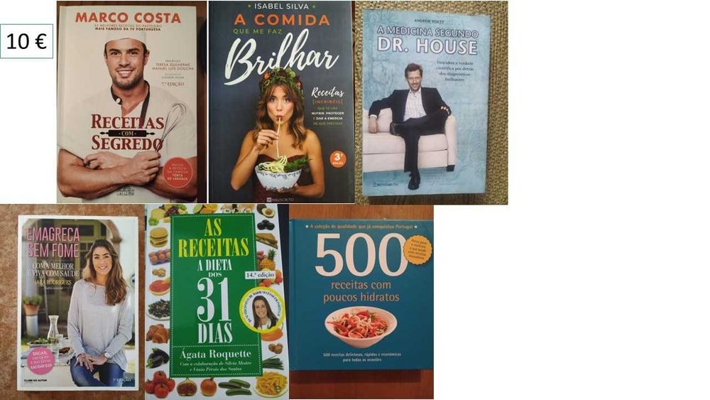 Livros de receitas, saúde, clássicos, policiais