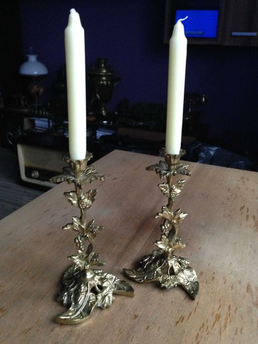 Świeczniki ozdobne z grubego mosiądzu 2 szt. komplet.