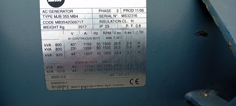Prądnica Agregatu Prądotwórczego 500, 600 640 kw 700 800 kva fabr nowa