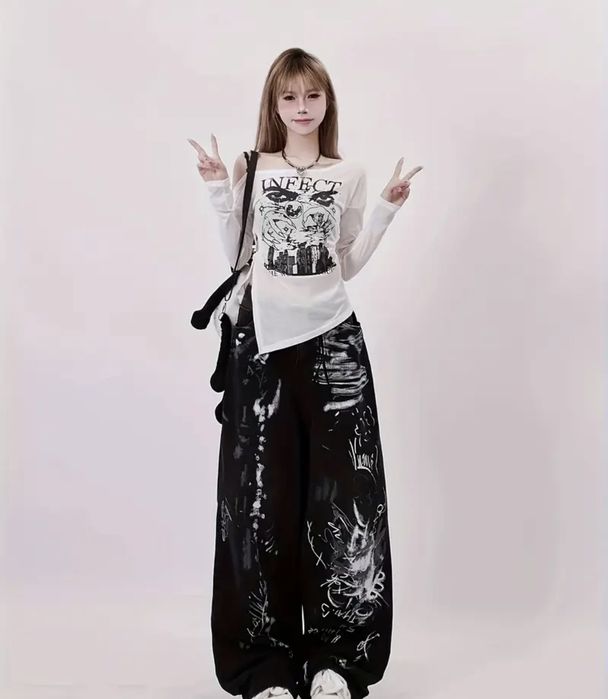 Дизайнерські модні друковані сріблясті широкі штани