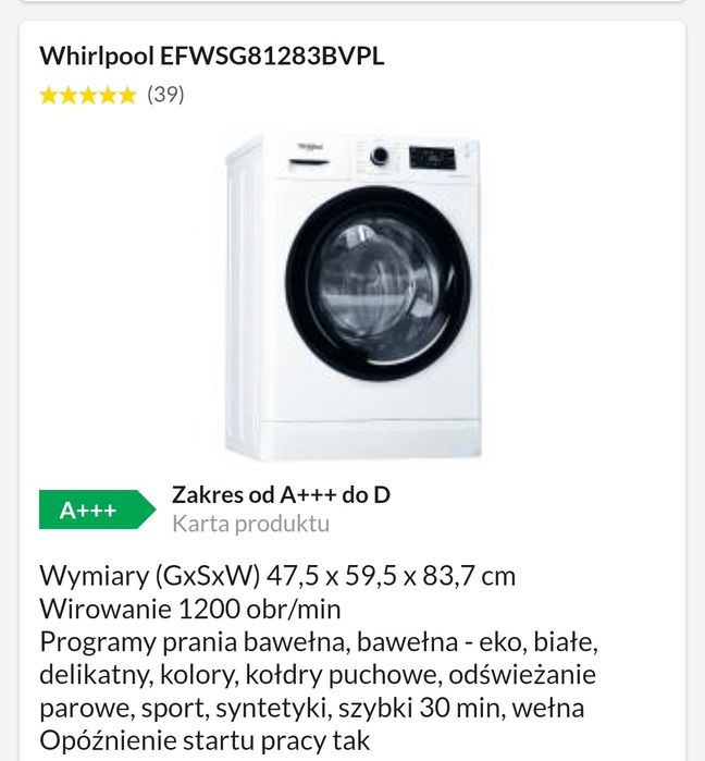 Pralka Whirlpool EFWSG81283BVPL