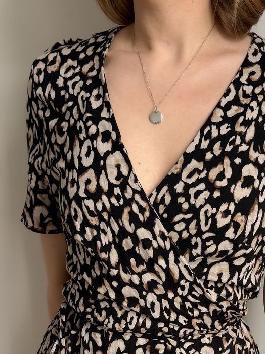 Sukienka kopertowa 100% wiskoza H&M panterka czarna beżowa wiązana 40