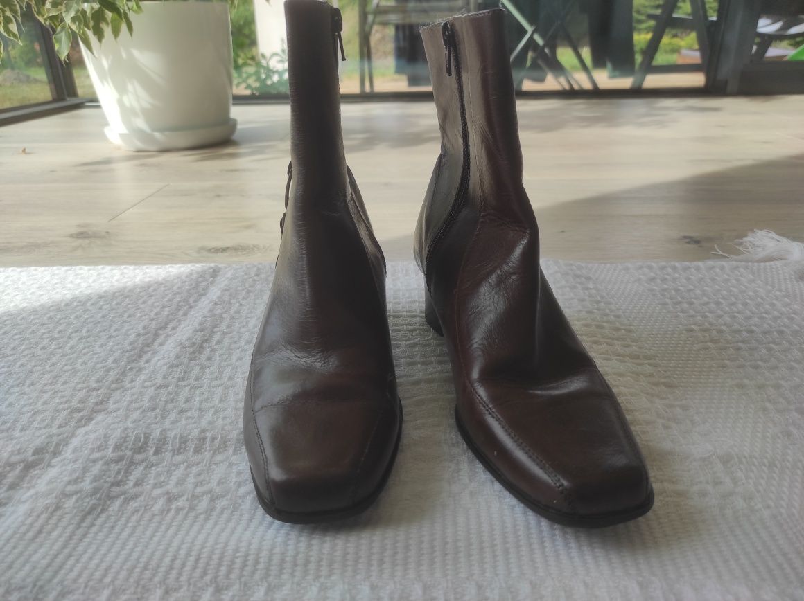 Vintage botki z kwadratowym noskiem brązowe 38  brown ankle boots