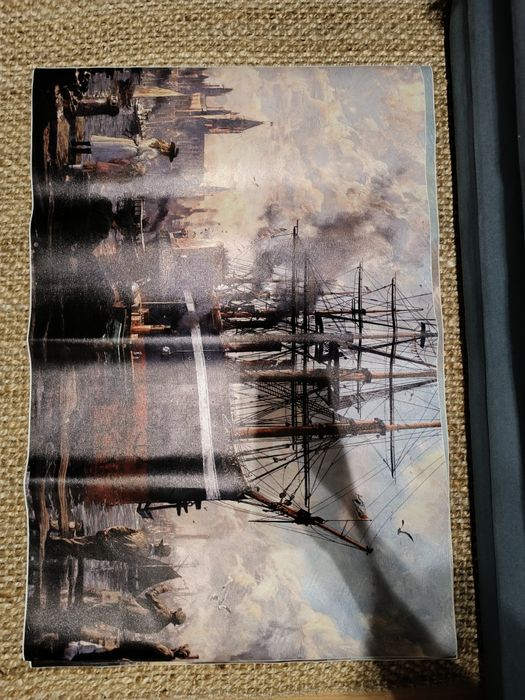 Dwa plakaty: obrazy historyczne, marynistyczne, duże 60x90, 2 sz