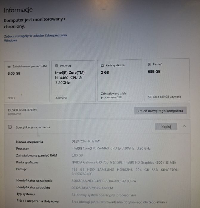 Komputer do mniej wymagajacych gier i5 4460 gtx 750ti ssd 240