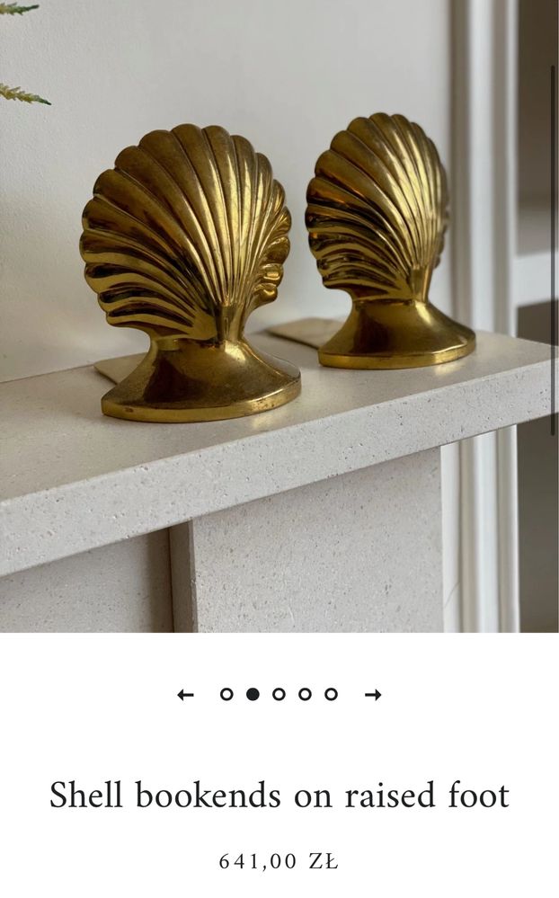 Podpórki na książki bookend seashell shell muszle muszelki mosiądz