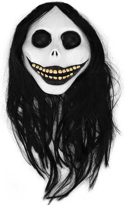 Maska na twarz STRASZNA MASKA NA HALLOWEEN lateks czarna peruka K636