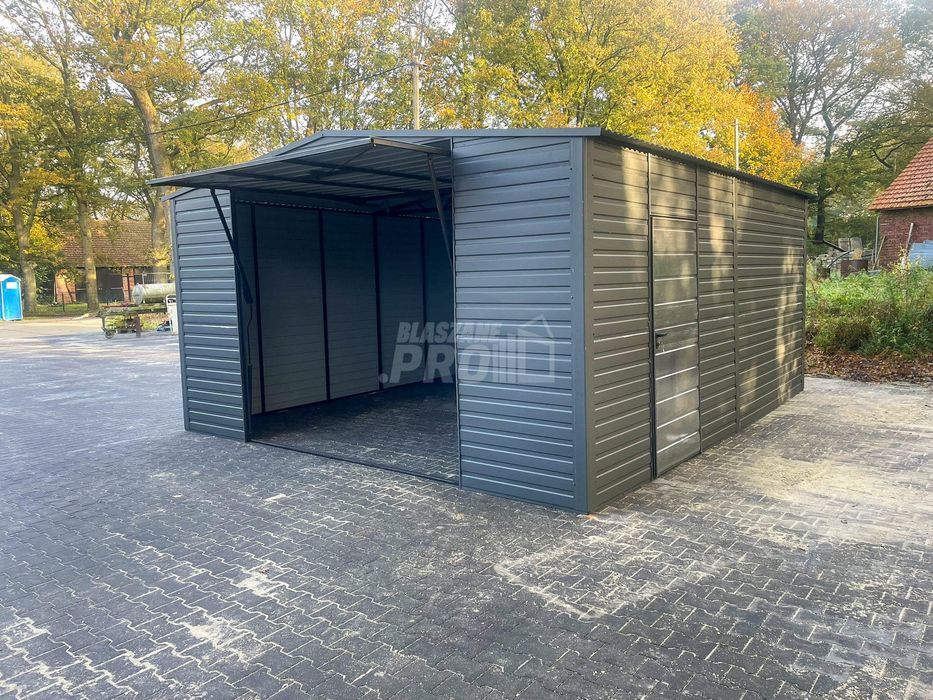 Garaż blaszany 5x5,5m  Brama uchylna  antracyt -dach dwuspadowy GP522