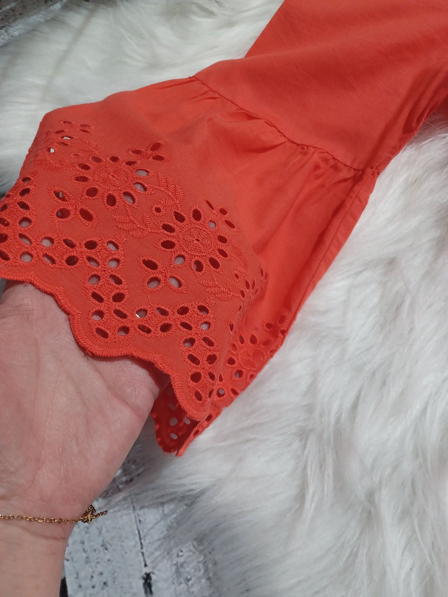 Pomarańczowa bluzeczka Bpc selection bonprix rozmiar ażurowe rękawy