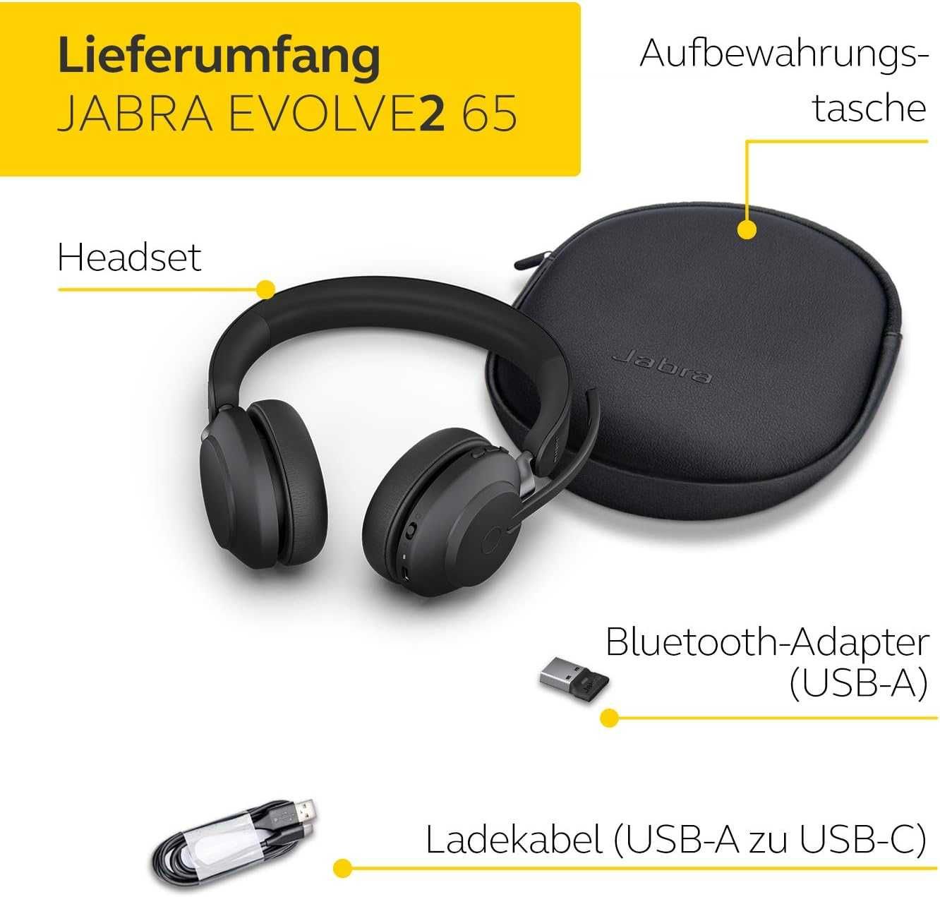 Jabra Evolve 2 65 Słuchawki bluetooth + adapter link 380a