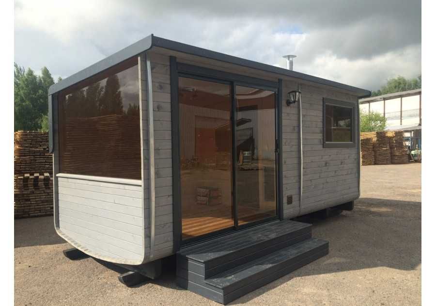 Sauna ogrodowa drewniana PING 5,0x2,4m beczka, ruska bania, fińska