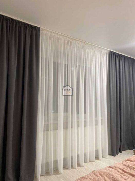 Штори графіт на тесьмі, темні мікровелюр micro сірі у вітальню/спальню