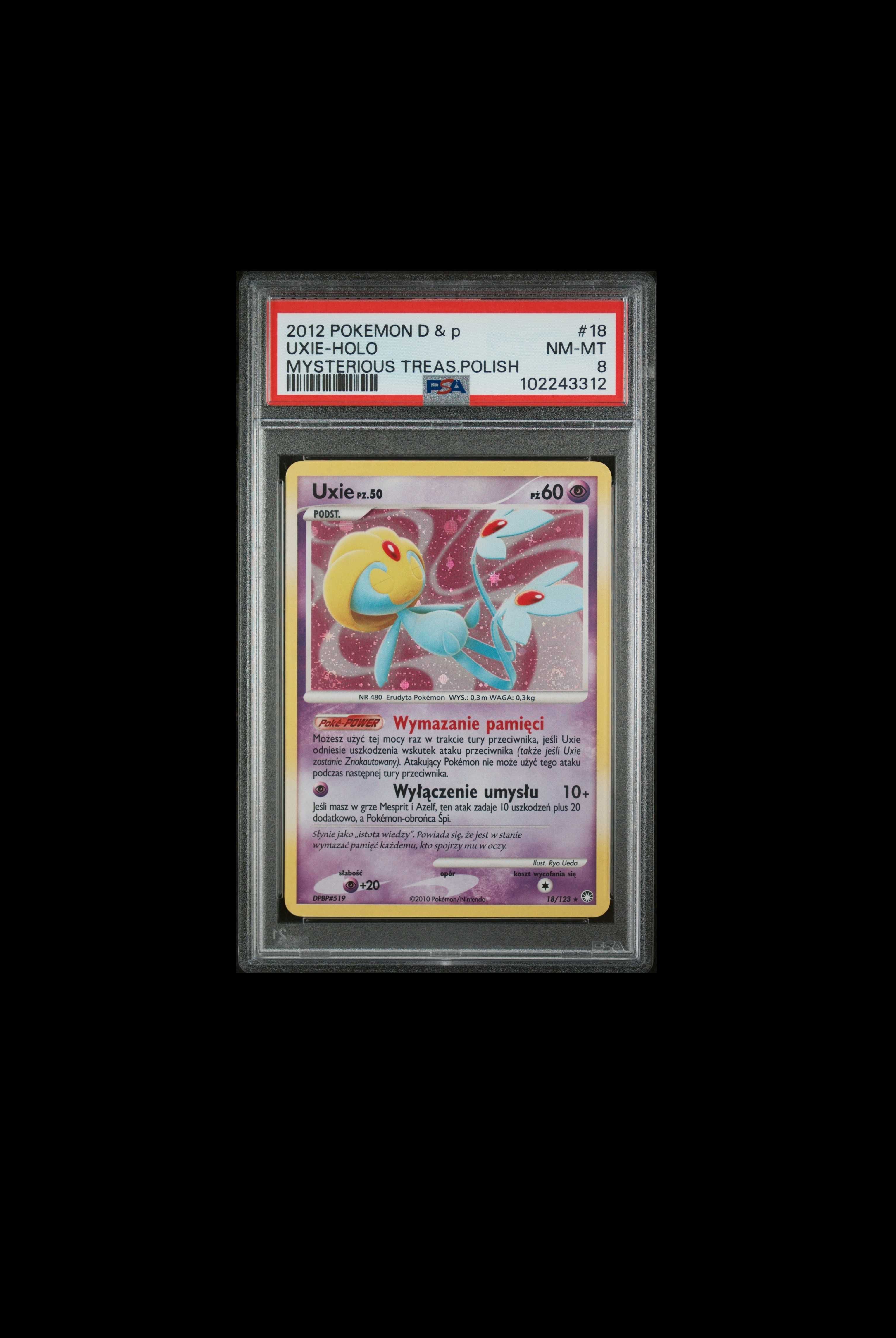 Uxie HOLO - Diament i Perła Tajemne Skarby - Karta Pokemon PSA 8