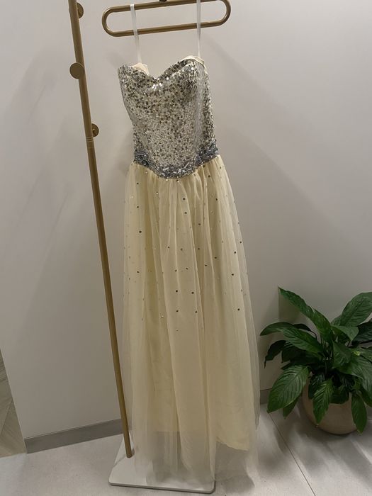 Suknia balowa studniówkowa 36 krem