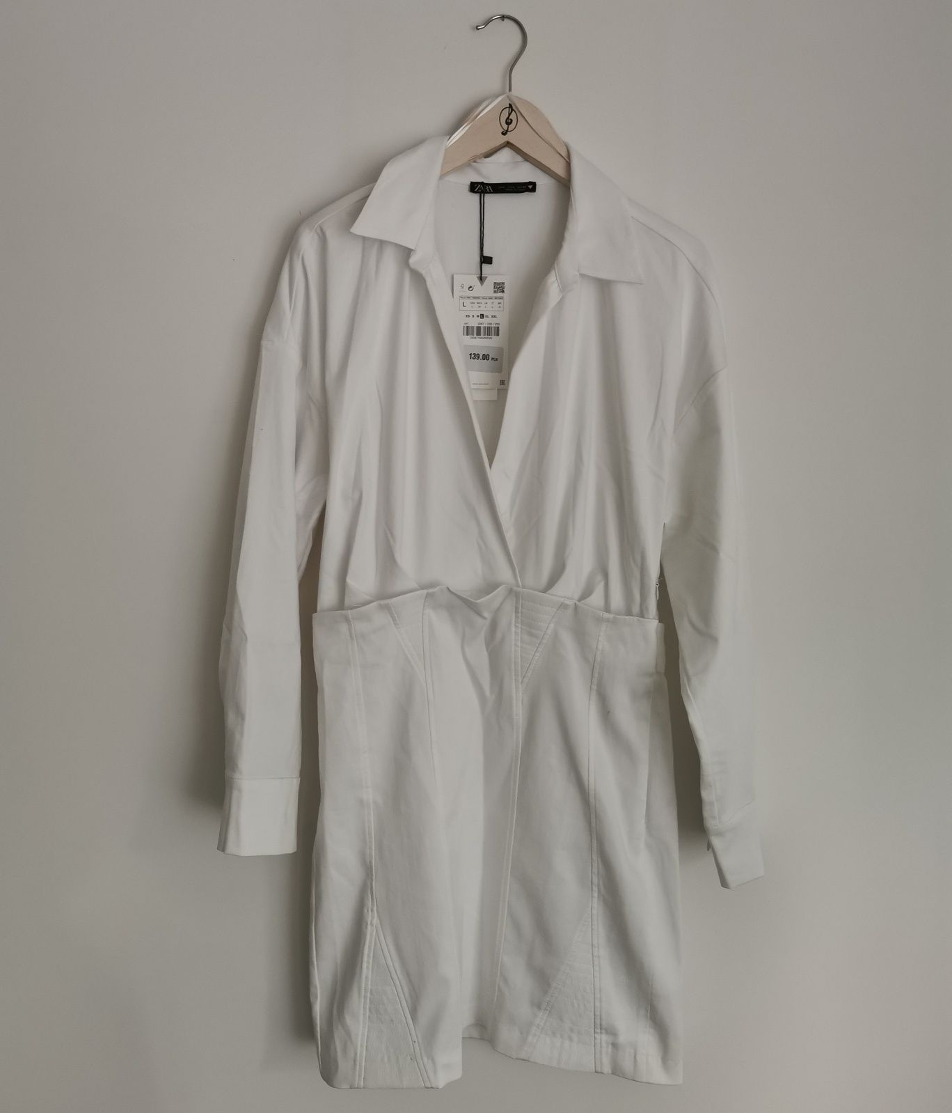 Biała sukienka koszulowa Zara M 38 L 40 zara white shirt dress