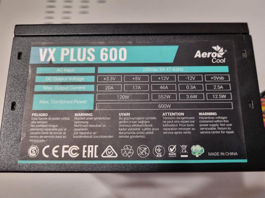Блок питания AeroCool VX PLUS 600W [VX-600 PLUS] черный