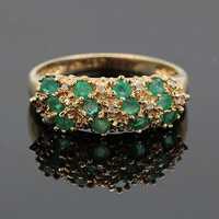 Złoty pierścionek ze szmaragdami i diamentami 14K