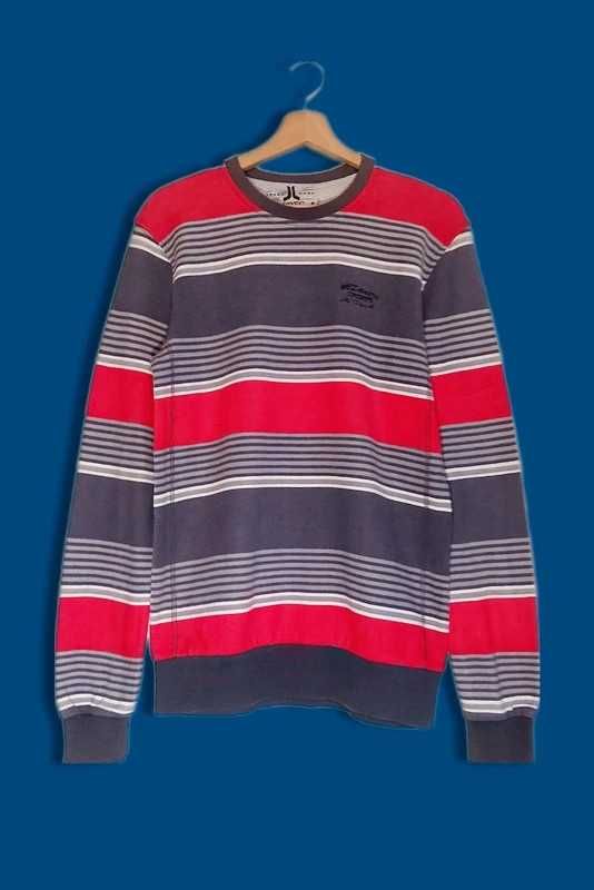 Stylowy męski sweter w paski, okrągły dekolt. Rozmiar L/50-52