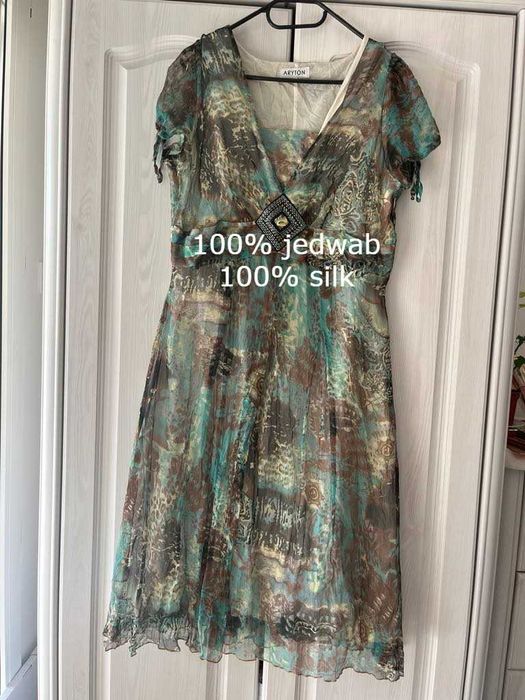 Piękna letnia jedwabna sukienka Aryton 44 XXL 100% jedwab styl boho