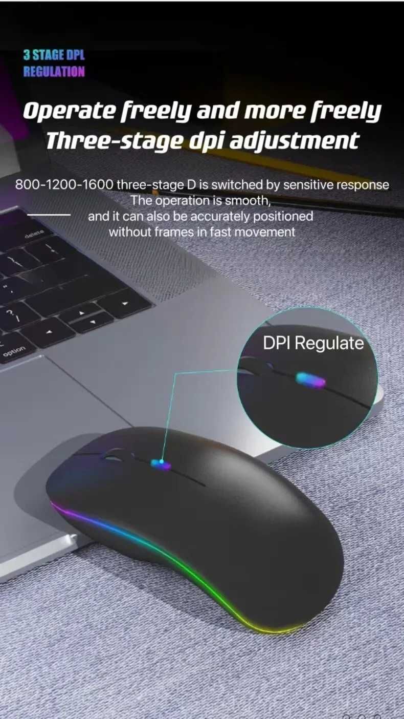 беспроводная бесшумная оптическая Bluetooth мышка с USB-приёмником RGB