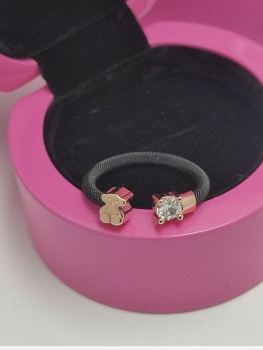 Pierścionek 16 z misiem różowe i ciemne srebro vermeil 925