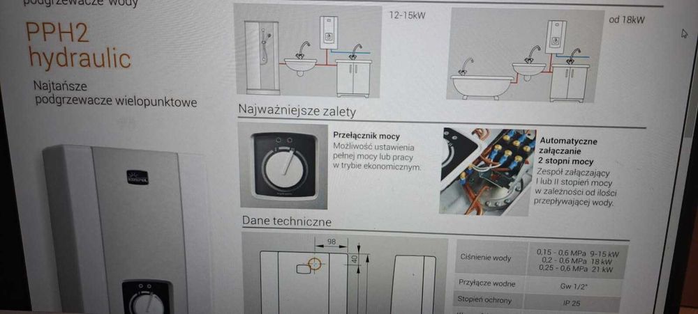 Elektryczny Przepływowy Podgrzewacz Wody - Kospel PPH2, 400V3/18kW