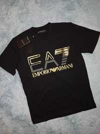 Nowe męskie koszulki ea7 złote logo czarne s