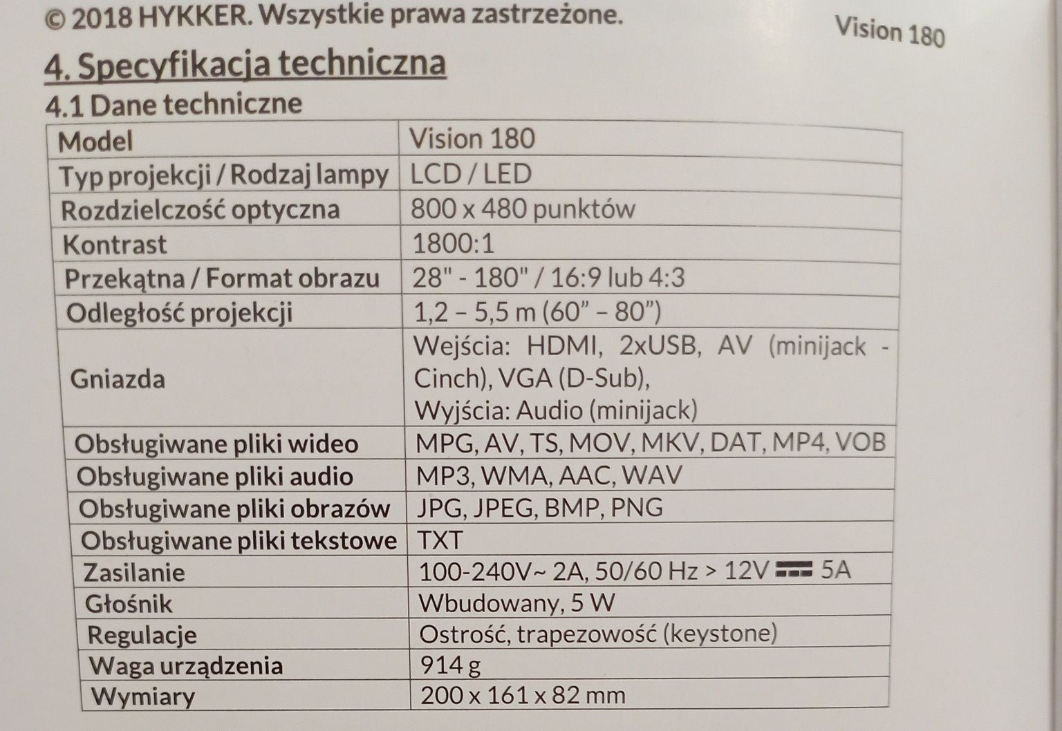 Projektor multimedialny Vision 180