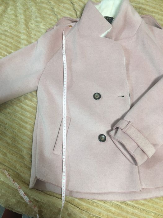 Пальто розовое с кристально белым ангора натур короткое хутро