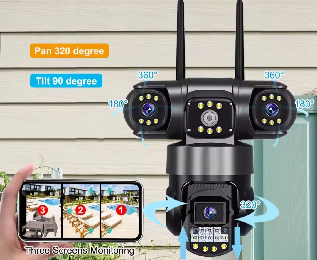 Kamera WiFi IP zewnętrzna 3 obiektywy 12 MP